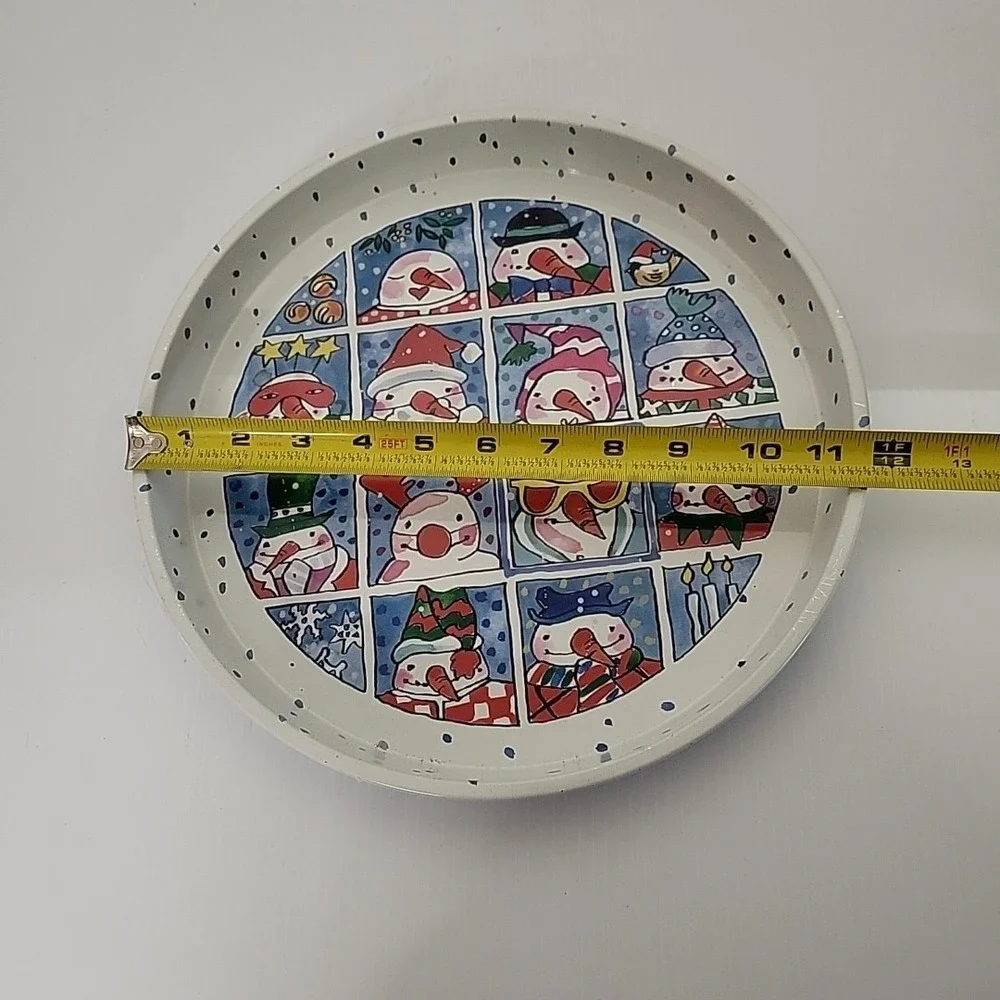 Vintage‎ Metal Tin Christmas Serving Tray  Snowmen Santa